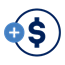 Icon of a plus sign overlapping a dollar sign