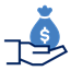 Icon of a hand holding a moneybag