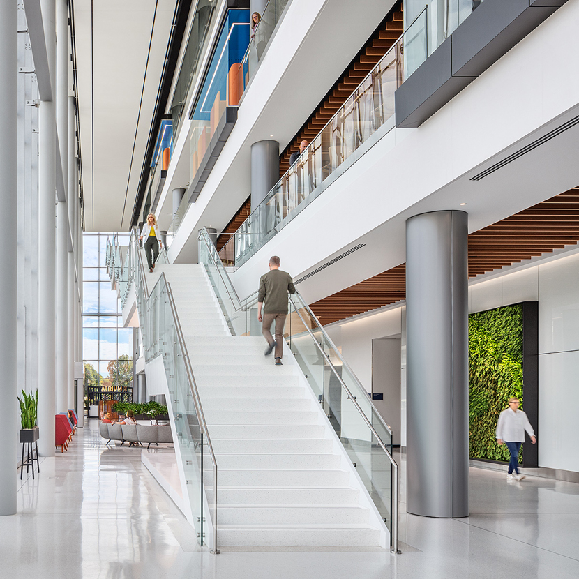 Employees using the stairs