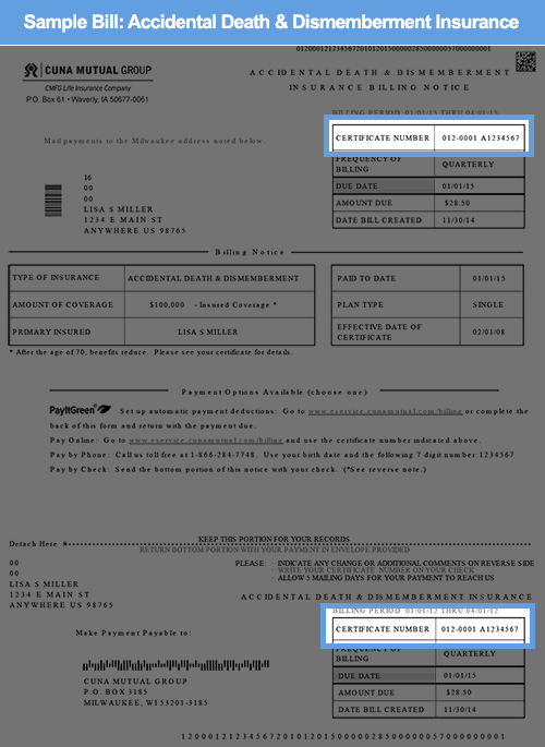 Accidental Death & Dismemberment Billing Sample