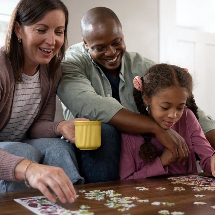 Knowing where their policy is, parents can now enjoy helping their daughter with her puzzle