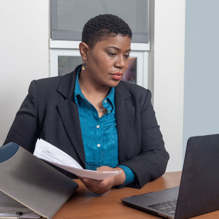 A woman filing a life insurance claim