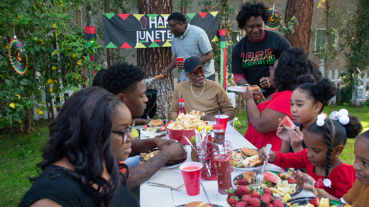 A family eats and celebrates together thanks to TruStage integrated payment protection